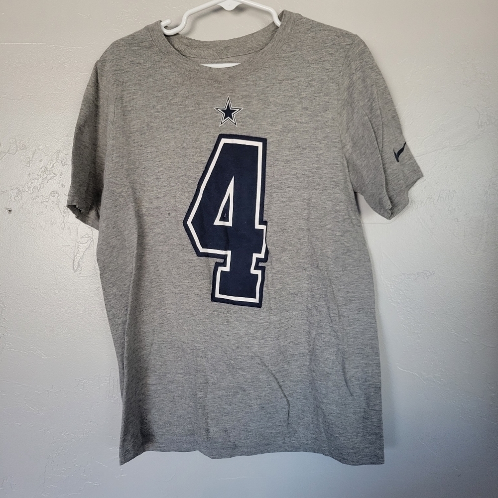 Nike Tee Grey Short Sleeve T-shirt Dallas Cowboys 4 Prescott NFL Football Boys S